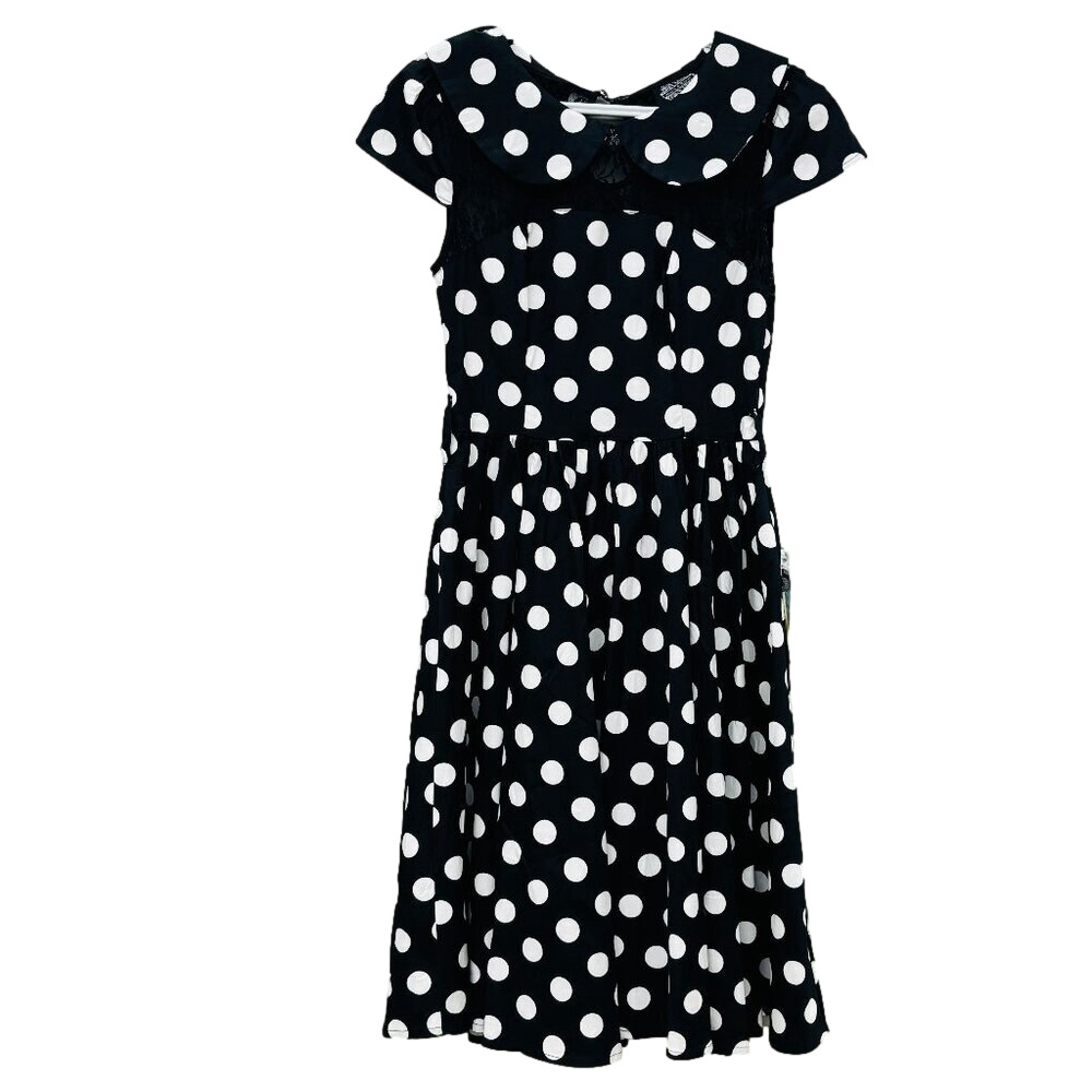 Hearts & Roses Polka Dot Hepburn Dress Size 8 Black & White Retro 50s Pinup